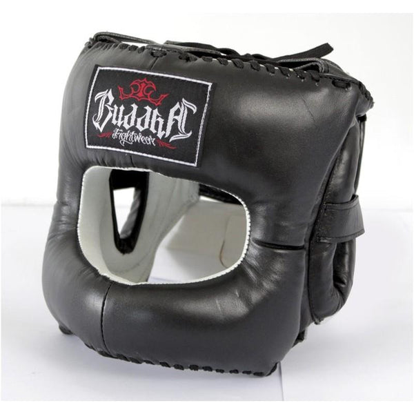 Casco Nariz Cerrada Piel Negro Boxeo Muay Thai MMA Kick Boxing K1 - Buddha